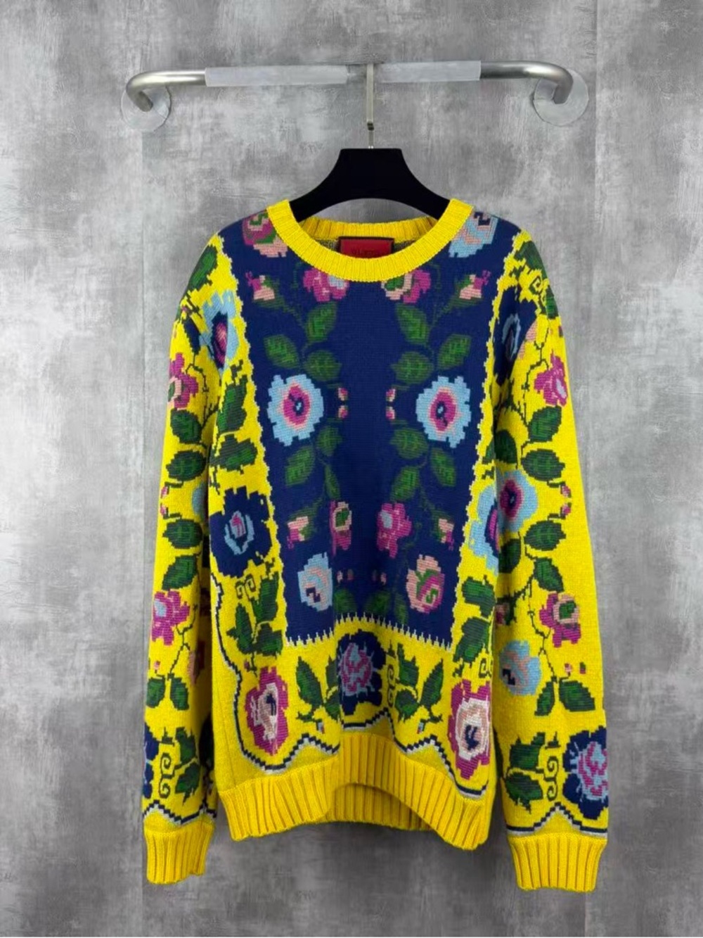 🚩steal Gucci Floral Knit Crewneck Sweater - Yellow & Navy